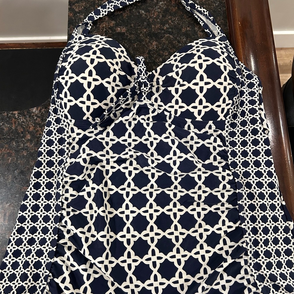 Merona Navy and Cream Patterned Swimsuit